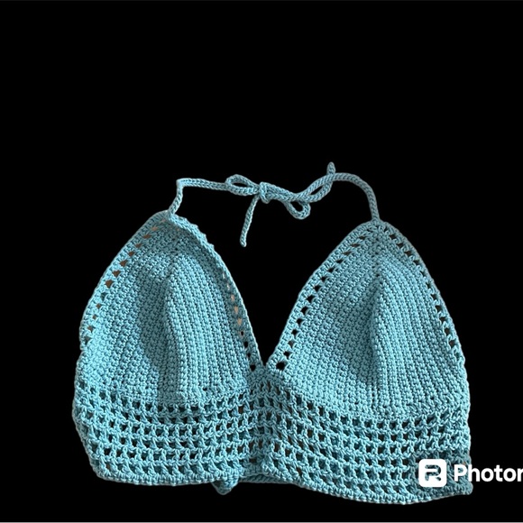 Hand crafted Halter Crochet Mesh Bikini Boho Bralette Off the shoulder Crop Top - Picture 4 of 10